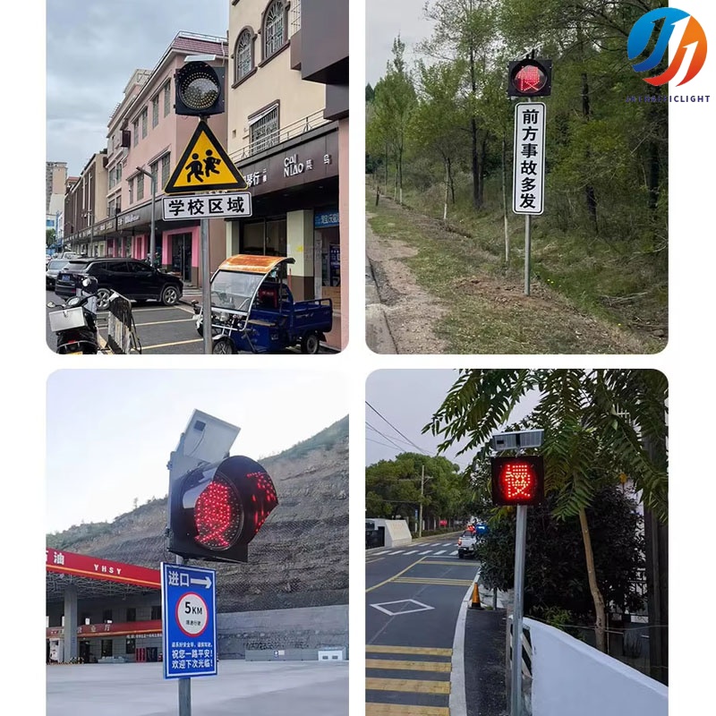 Solar Powered Flashing Yellow Led Traffic Signal Light 200mm 300mm Plastic Material Strobe Warning Lights (3).jpg